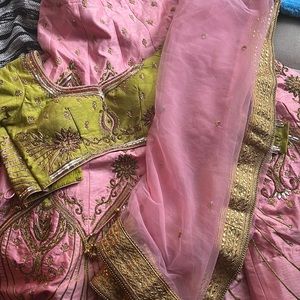 Green and pink lengha choli